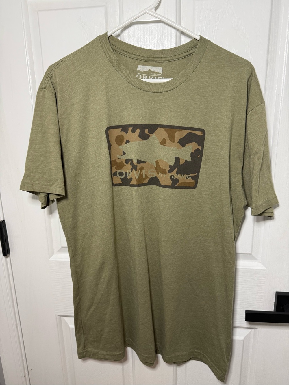 Orvis Olive Green Camo Fish Logo Short Sleeve Tee